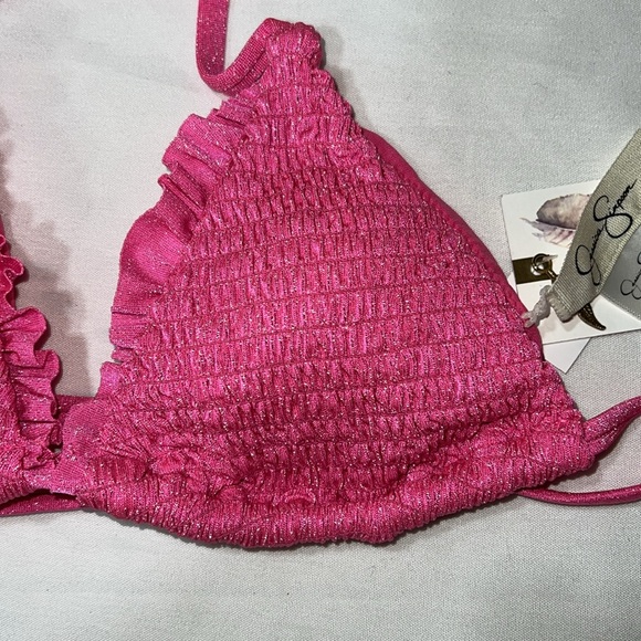 Jessica Simpson Glitter Bomb Smocked Triangle Bikini Top Pop Pink S - Picture 4 of 12